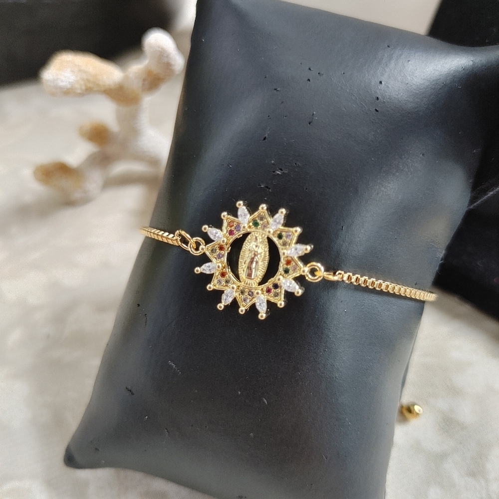 Gold Filled Rolo Bracelet  Crystal Saint Virgin Mary